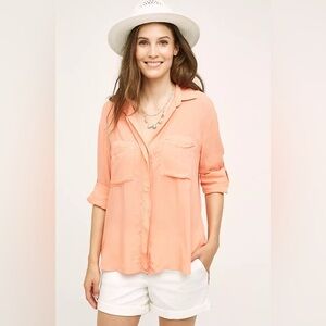 New Anthropologie Cloth and Stone Peach Long Sleeve Drapey Blouse